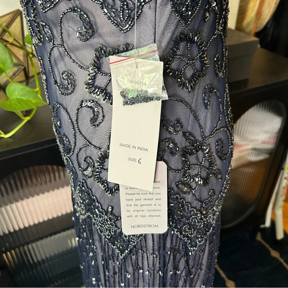 NWT Pissaro Nights Navy Midi Beaded Dress - Picture 9 of 13